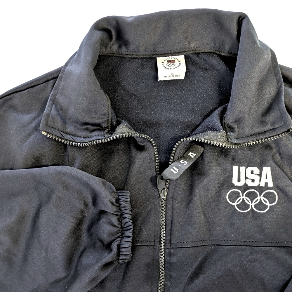 Vintage USA Olympic Committee Track Jacket XL Gray Black Made in USA Full Zip